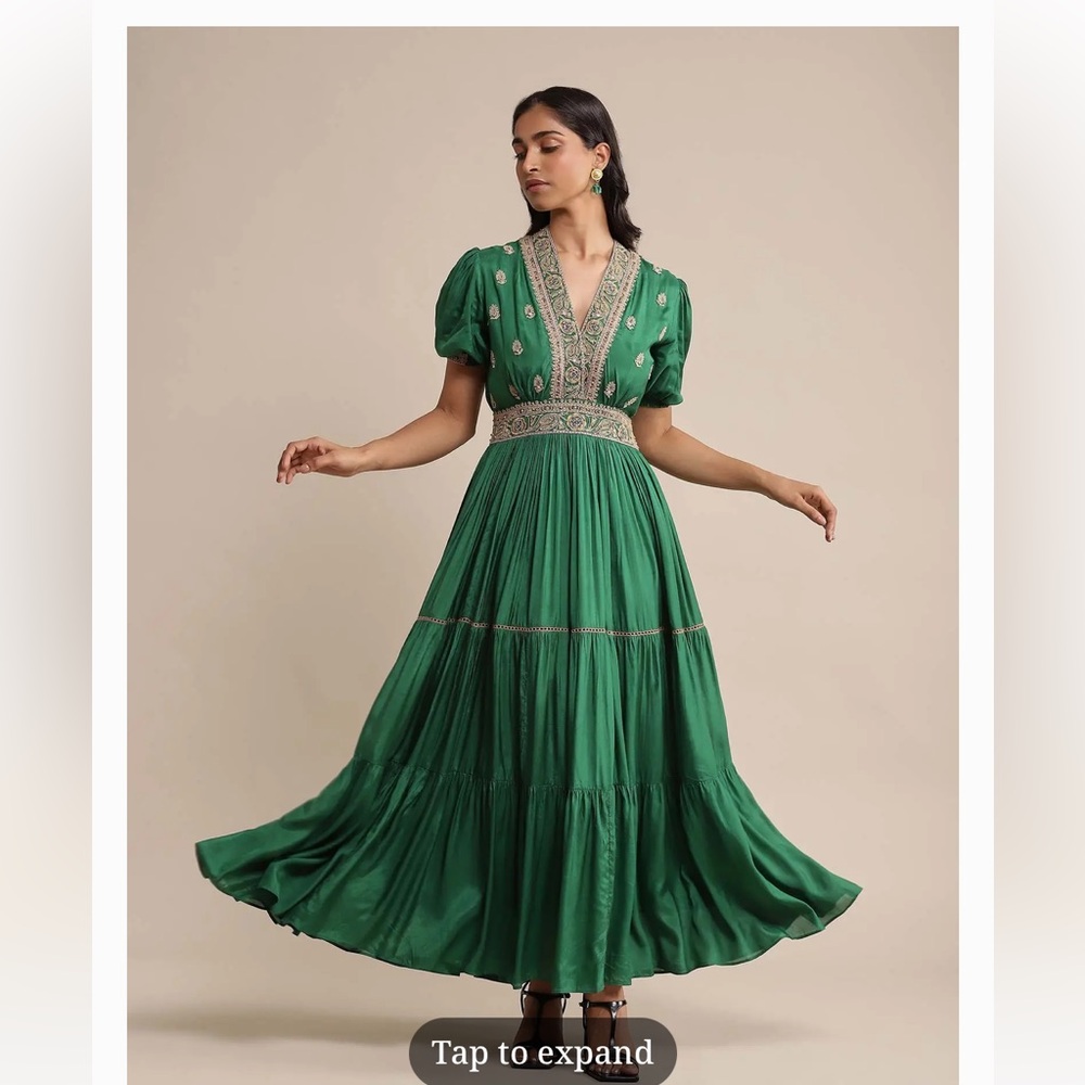 NWT - Green Embroidered Viscose Silk Dress